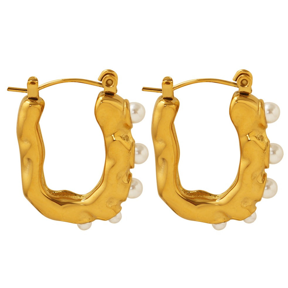 Chunky Pearl Hoop Earrings