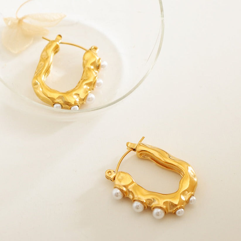 Chunky Pearl Hoop Earrings