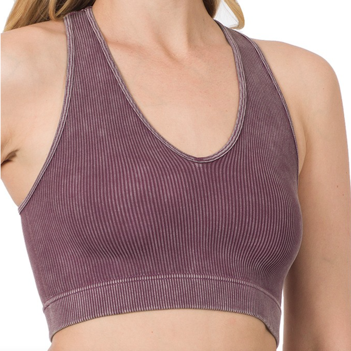 Washed Ribbed Racerback Cropped Tank Top