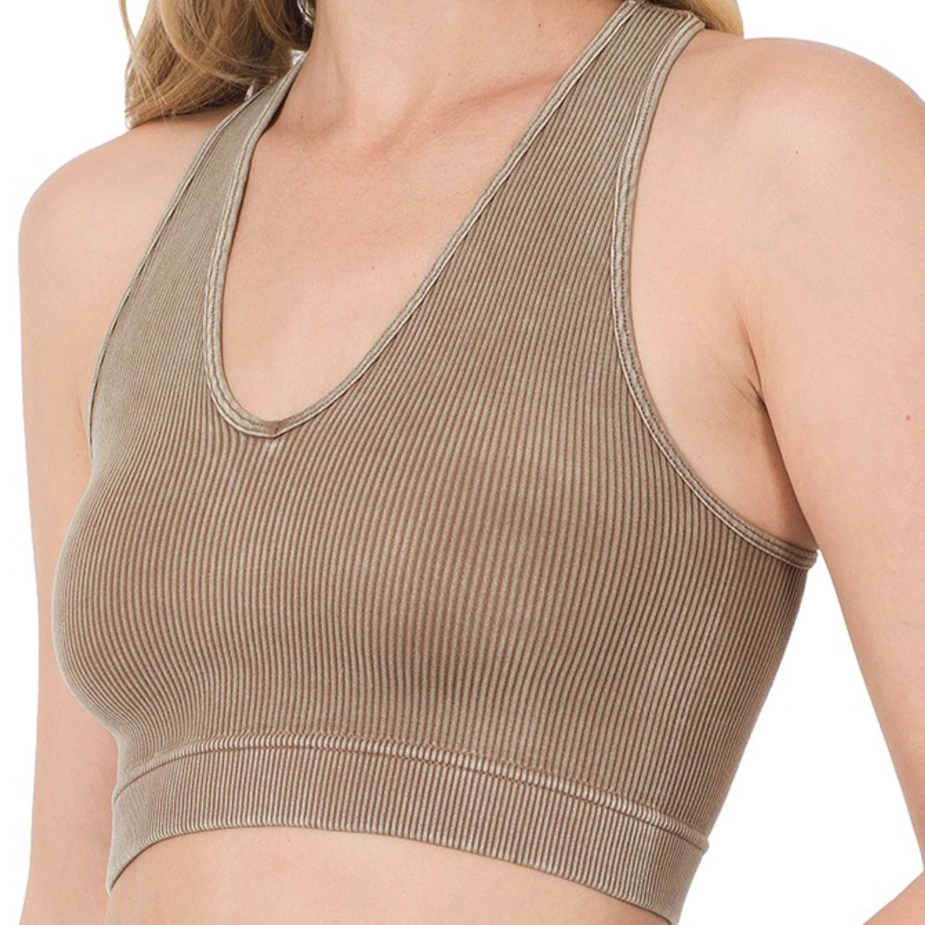 Washed Ribbed Racerback Cropped Tank Top