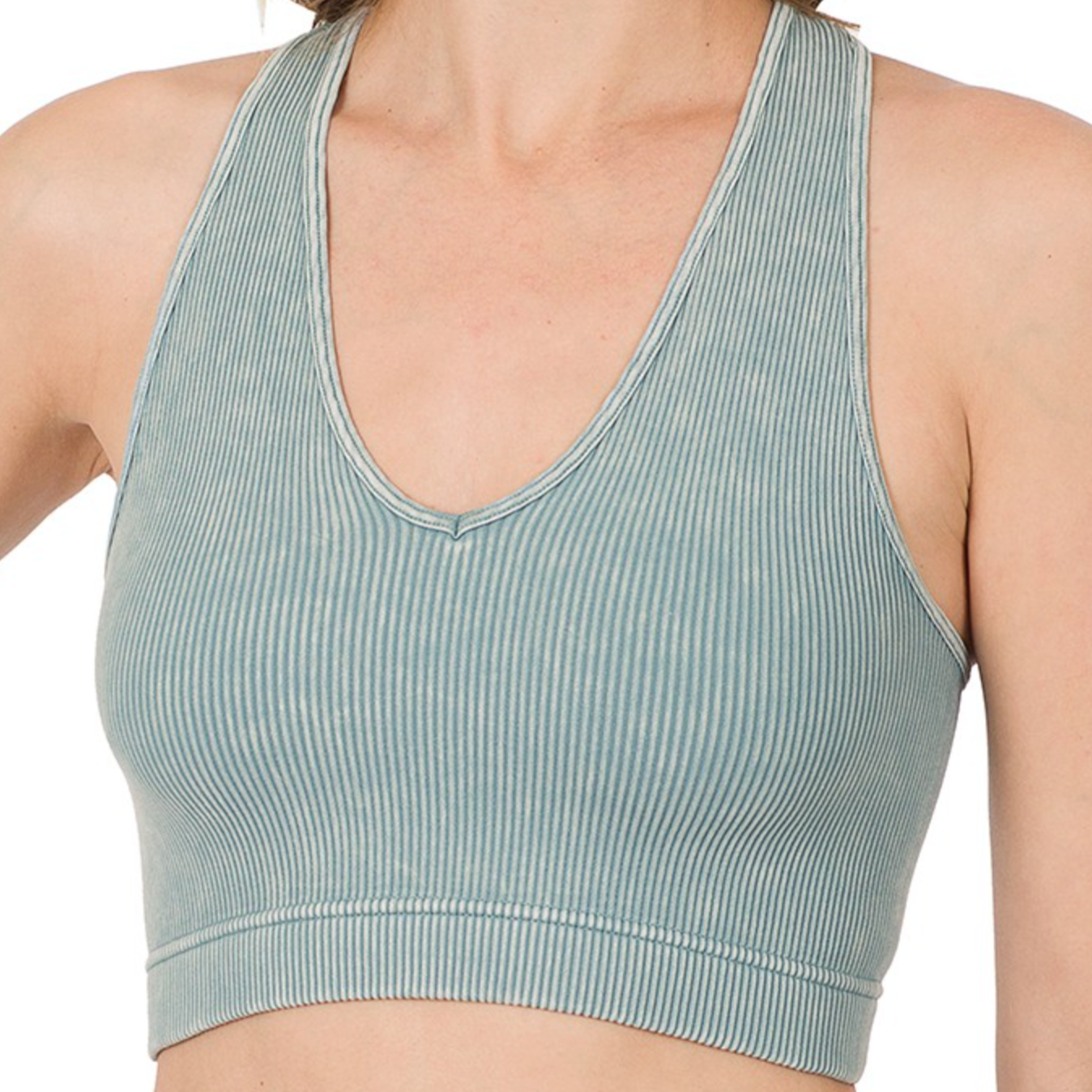 Washed Ribbed Racerback Cropped Tank Top