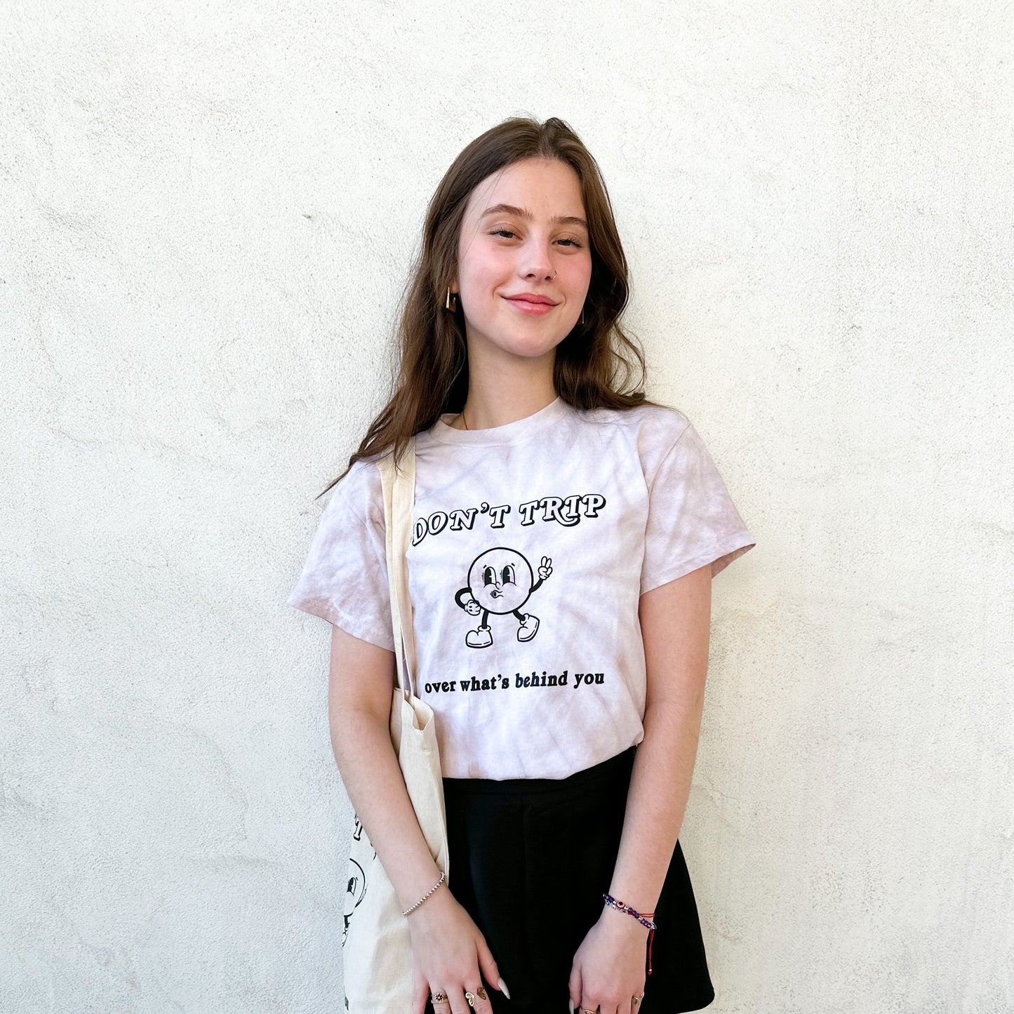 Don't Trip Over What's Behind You T-shirt - Sand tie-dye