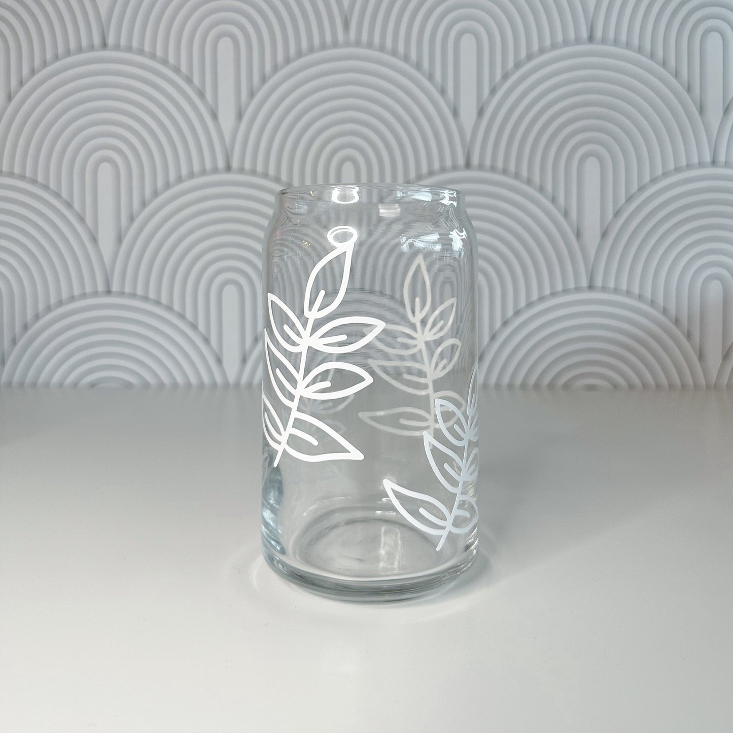 White Leaves Glass Cup