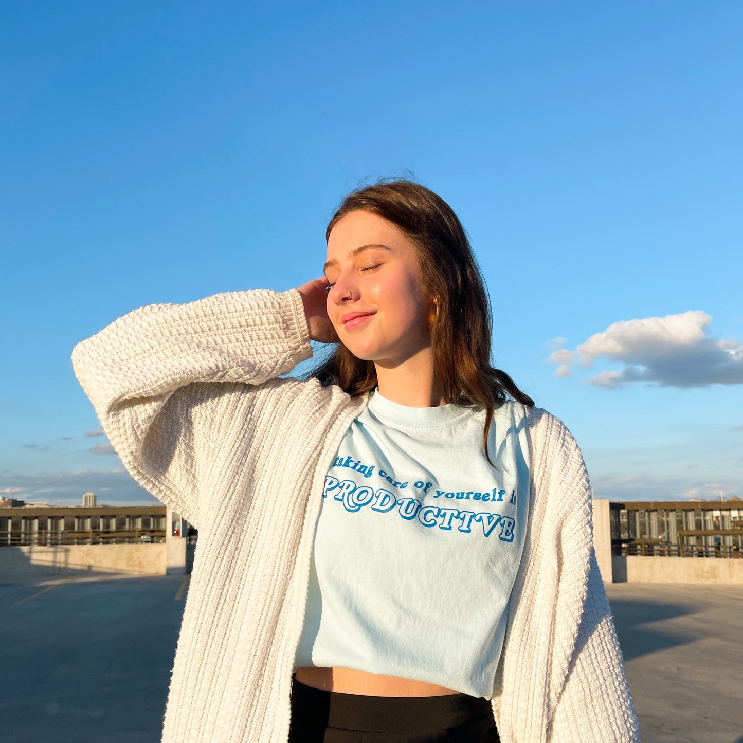 Taking Care of Yourself is Productive T-shirt - Light Blue