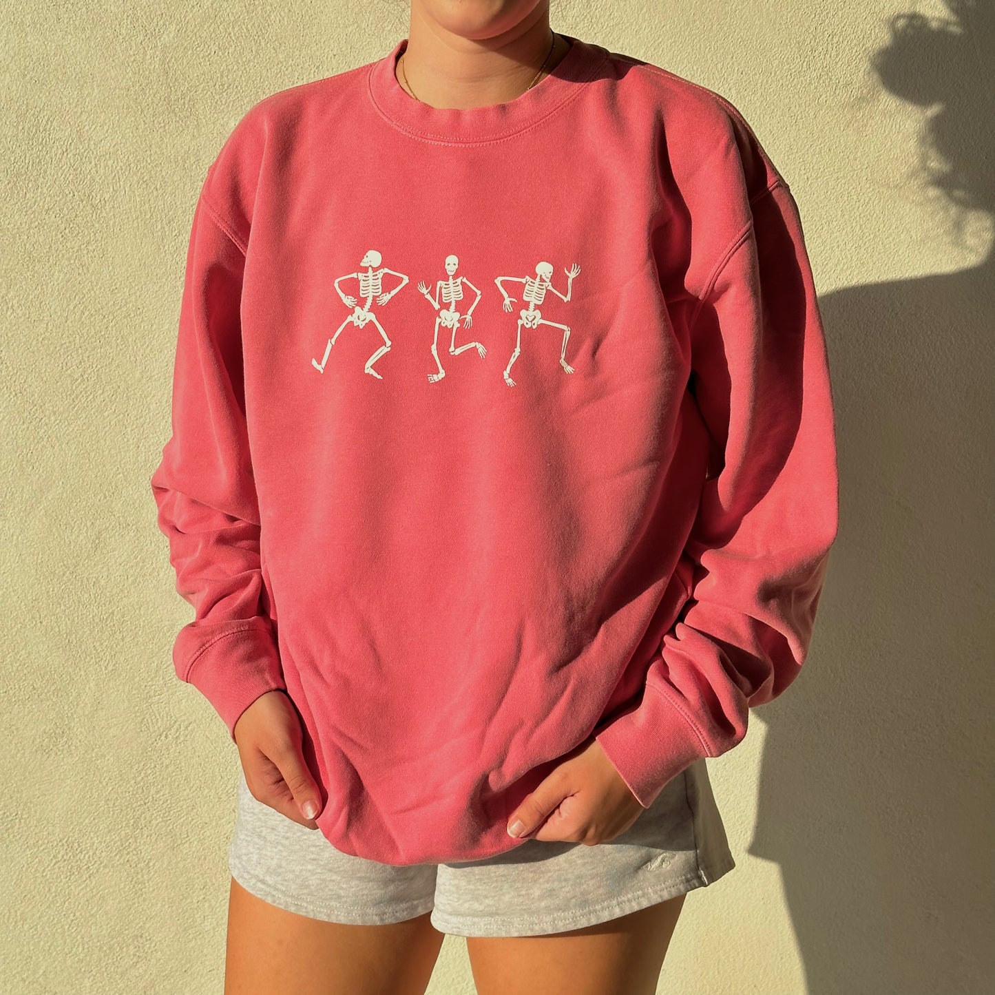 Dancing Skeletons Crewneck Sweatshirt - Pink Pigment Dyed