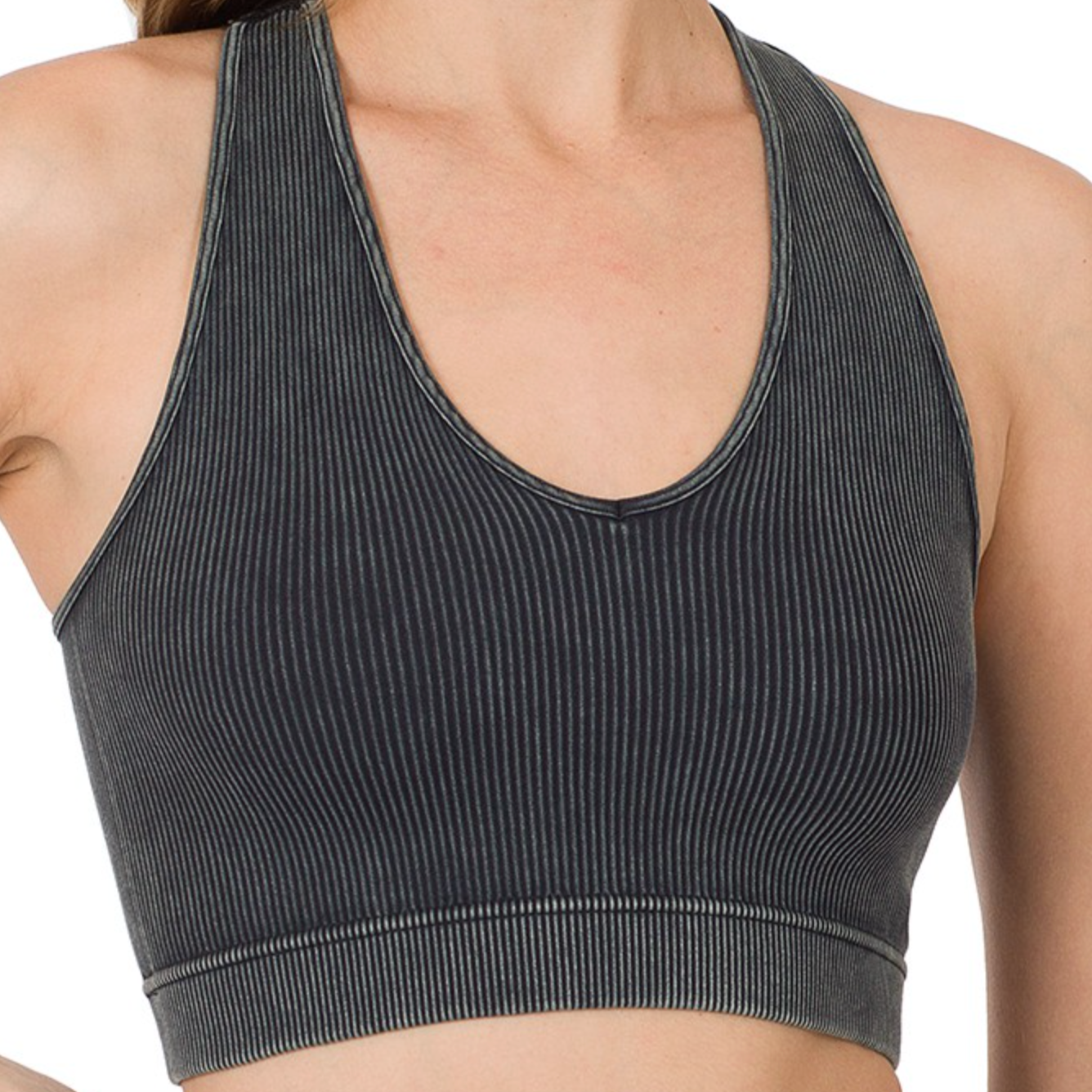 Washed Ribbed Racerback Cropped Tank Top
