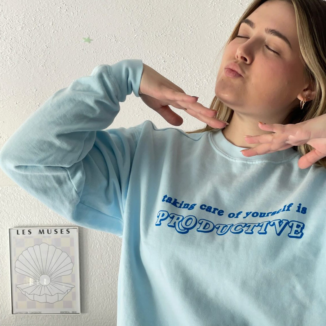 Taking Care of Yourself is Productive Sweatshirt - Light Blue