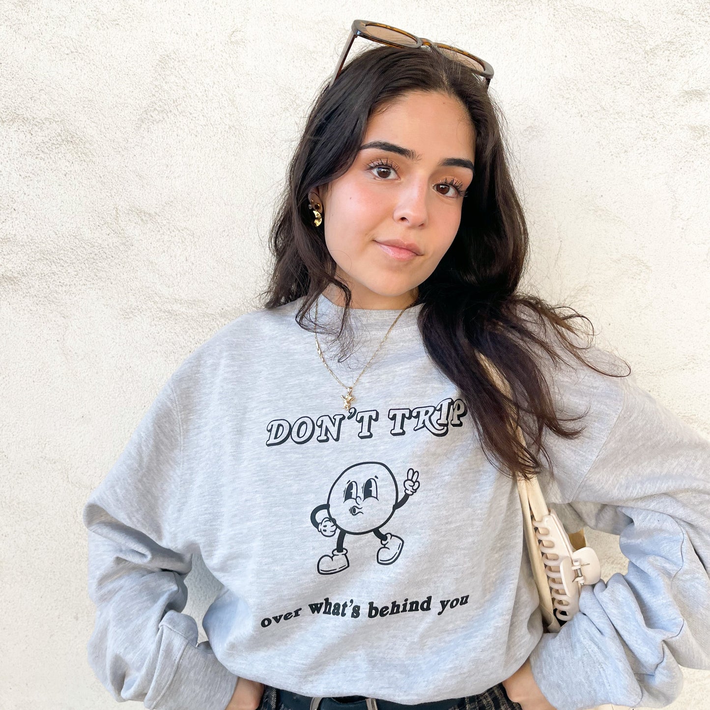 Don't Trip Over What's Behind You Sweatshirt - Heather Grey