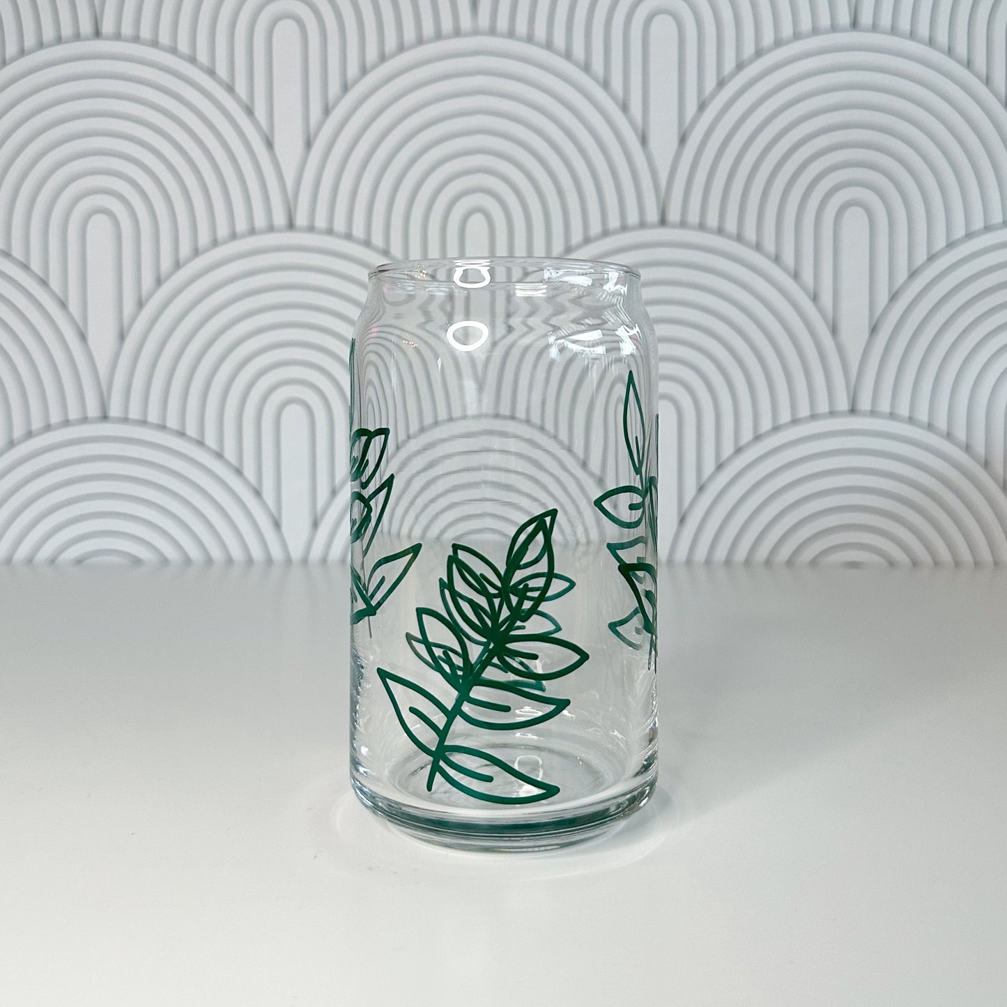 Green Leaves Glass Cup