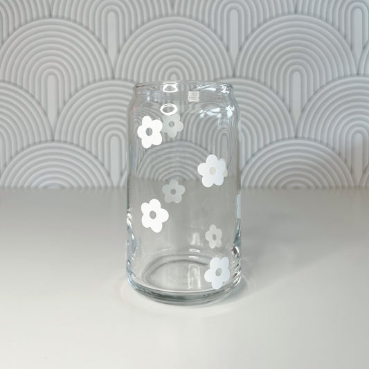 White Flower Glass Cup