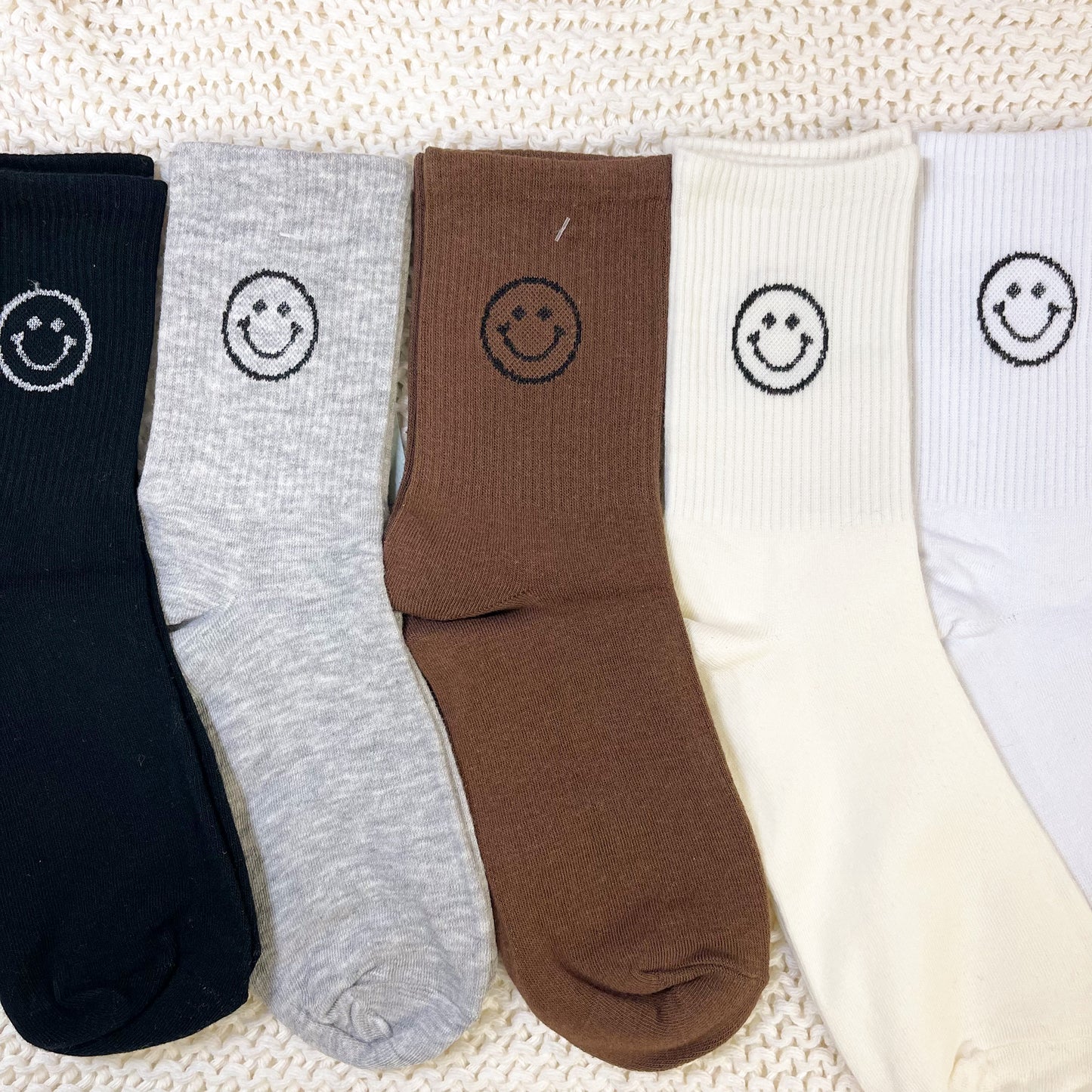 Neutral smiley face socks